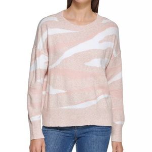 Calvin Klein Womens Zebra Intarsia Sweater Pullover crewneck Medium